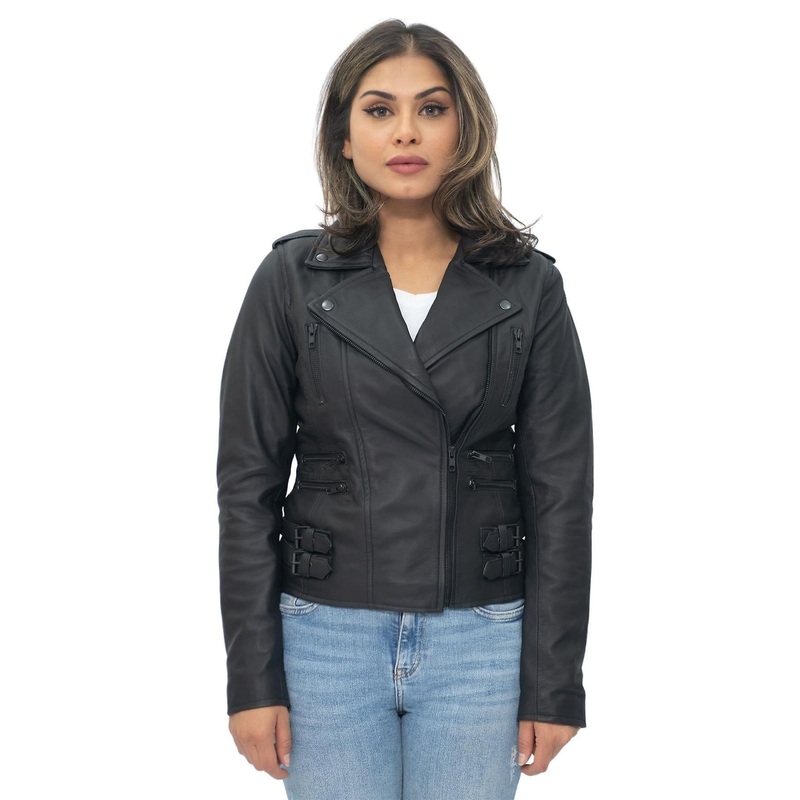 Womens Black Classic Leather Vintage Brando Biker Jacket