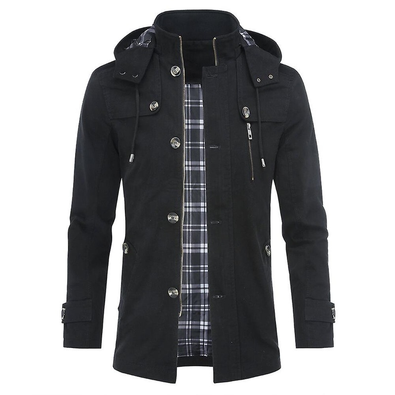 Sliktaa Mens Double Collar Pocket Pea Coat