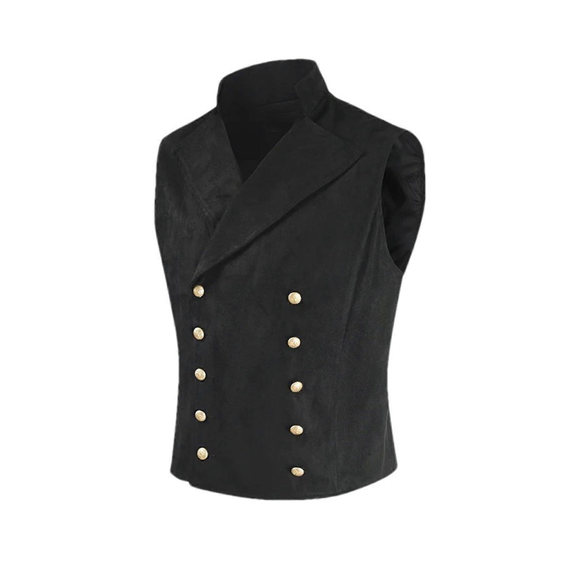 Men’s waistcoat, solid color, sleeveless, suede, doublebreasted, slim fit, fashionable waistcoat, coat S black