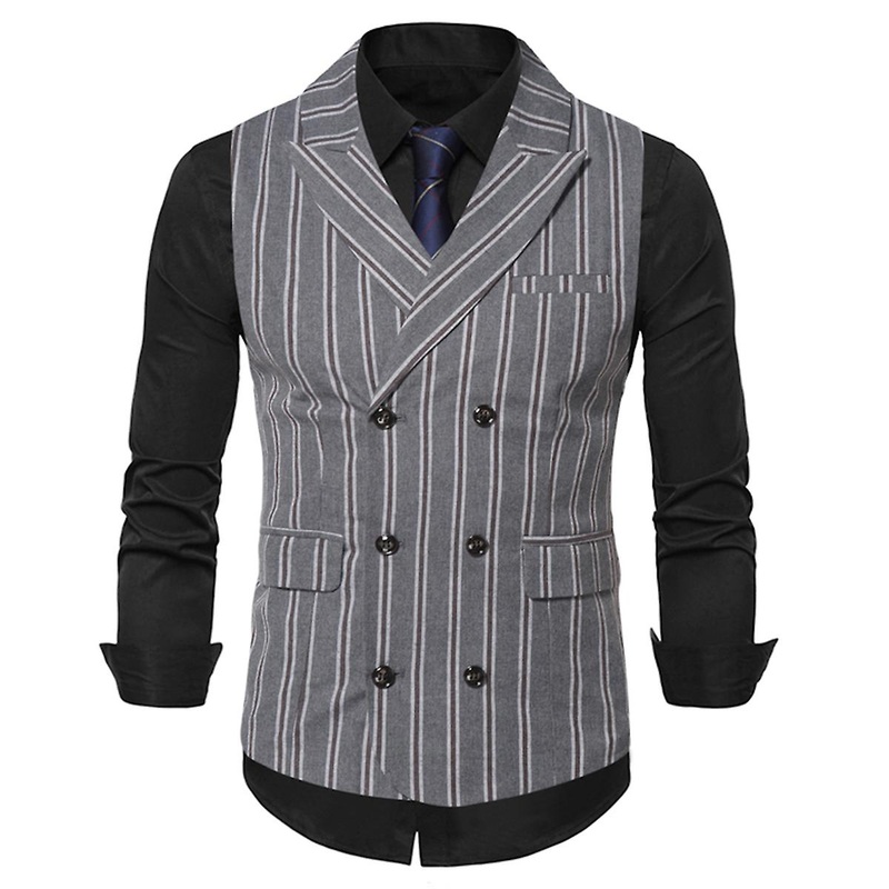 Cloudstyle Men’s Casual Stripe Slim Fit Double Breasted Suit Vest With Pockets
