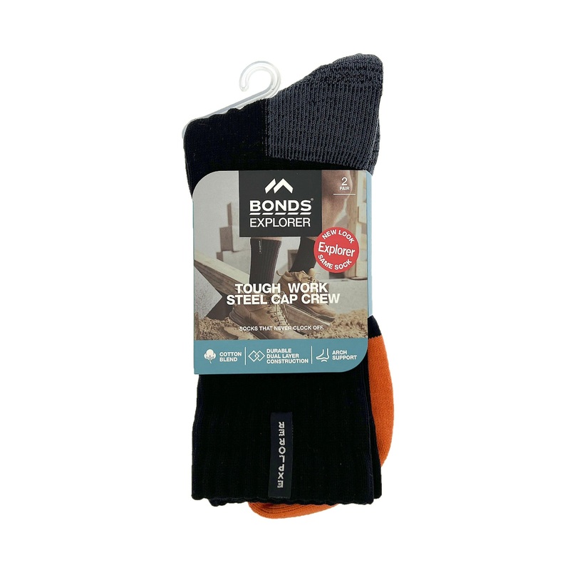 2 Pair Bonds Explorer Tough Work Steel Cap Crew Cotton Dual Layer Mens Socks Syk42n