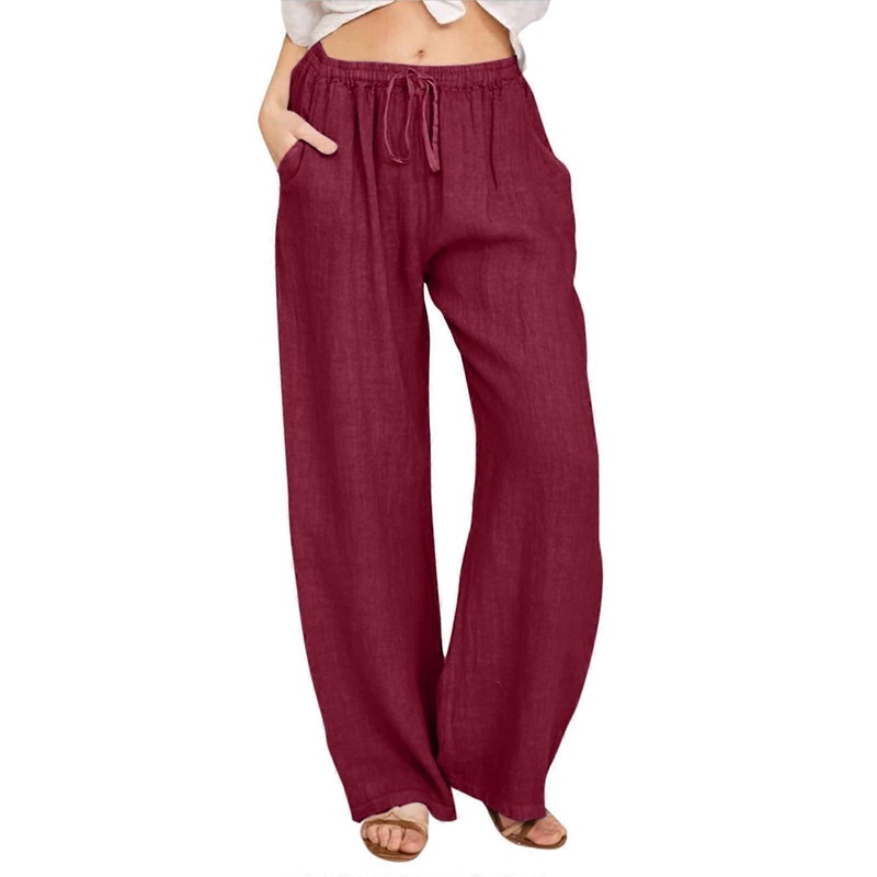 Muslin Pants Women’s Linen Pants Summer Casual Lightweight Cotton Loose Drawstring Pockets A03wine XXL