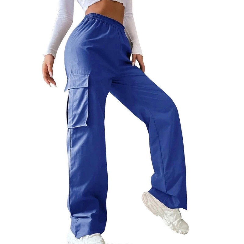 Y2K Cargo Trousers Women’s High Waist Baggy Hiking Pants with Pockets, Black Long Joggers for Outdoor Leisure, Size M