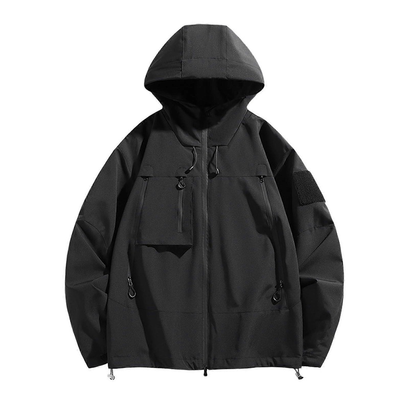 Windbreaker Men’s Jacket Black White Long Sleeve Trench Coat 3XL