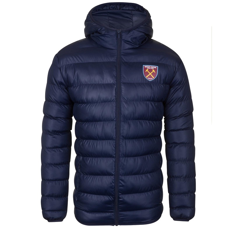 West Ham United FC Mens Quilted Jacket Hooded Winter Coat Adults Official Football Gift
