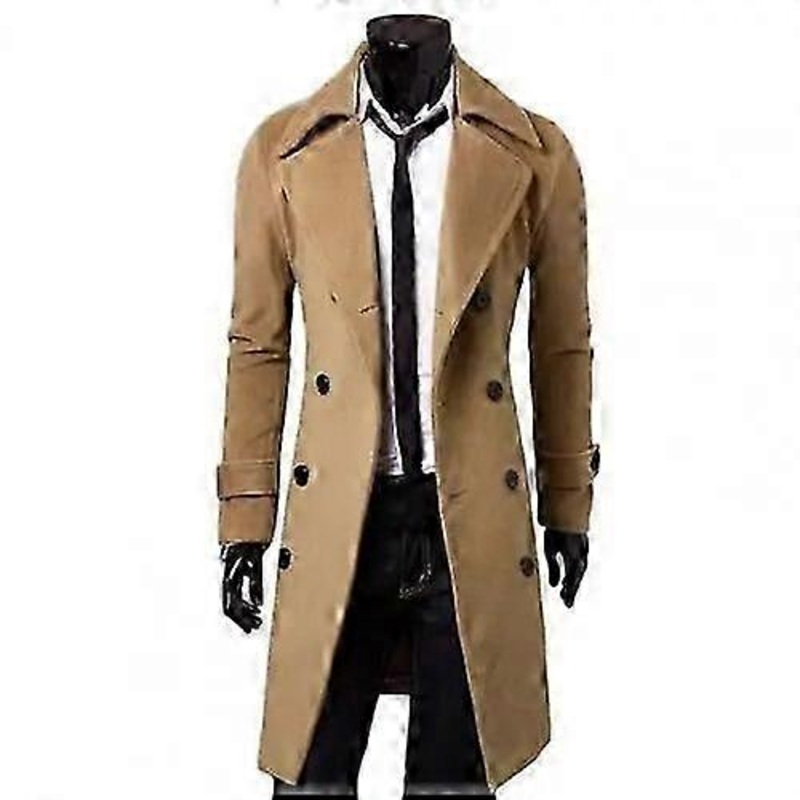 Autumn Winter Long Trench Coat Double-breasted Solid Color Mid-length Windproof Thick British Slim Jacket Gabardina Hombre Coats Jackets
