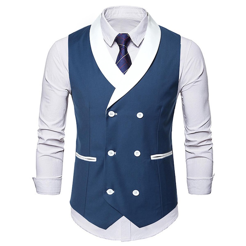 Cloudstyle Men’s Casual Shawl Collar Double Breasted Color Block Suit Vest