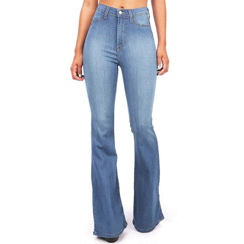 Vintage Bell Bottom Women’s Jeans  Waist Stretch Bootcut Denim Pants Light Blue