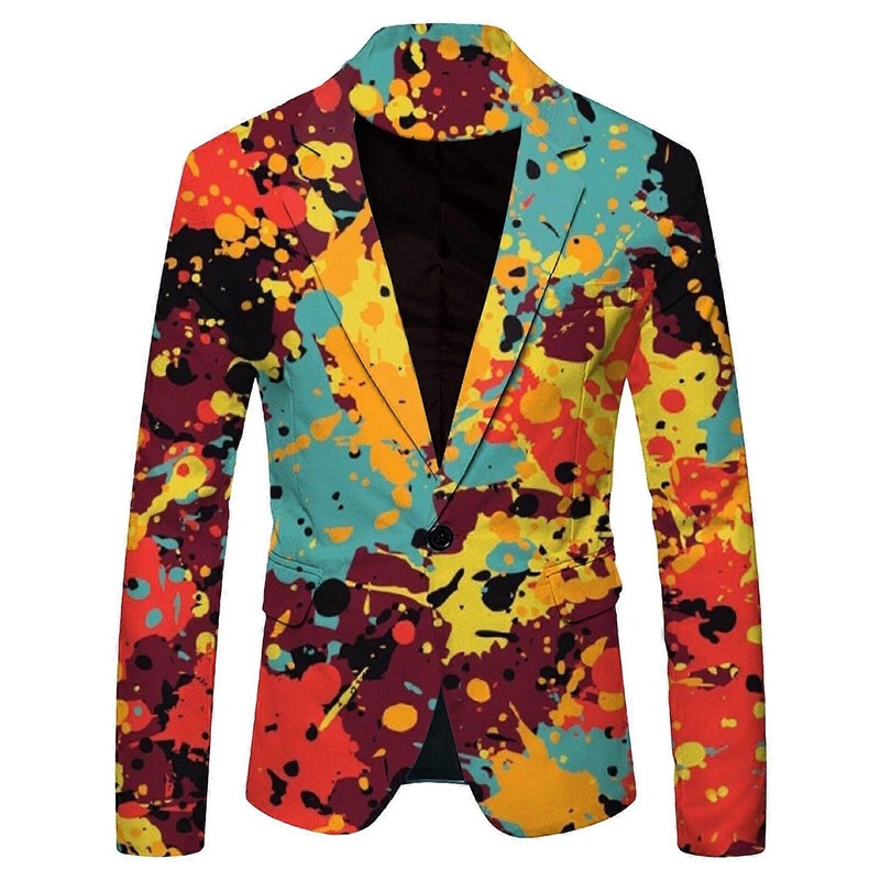 Rainbow Men’s Blazer Long Sleeve Colorful Suit Jacket Single Button Formal Jackets