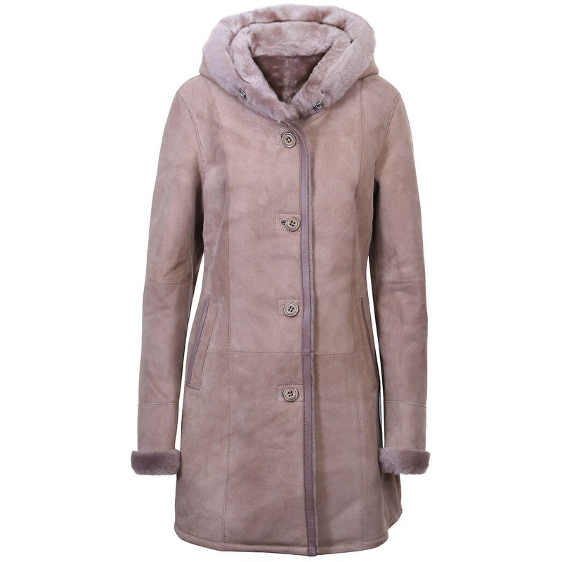 Women’s Taupe Hooded Suede Sheepskin Jacket Coat