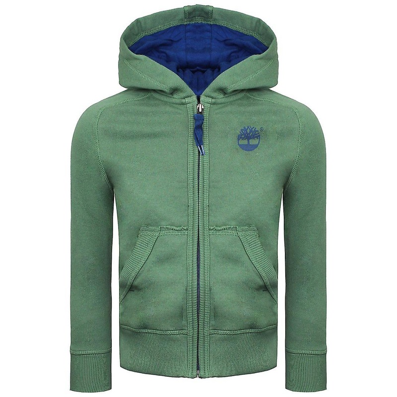 Timberland Long Sleeve Zip Up Green Graphic Logo Kids Hooded Track Jacket