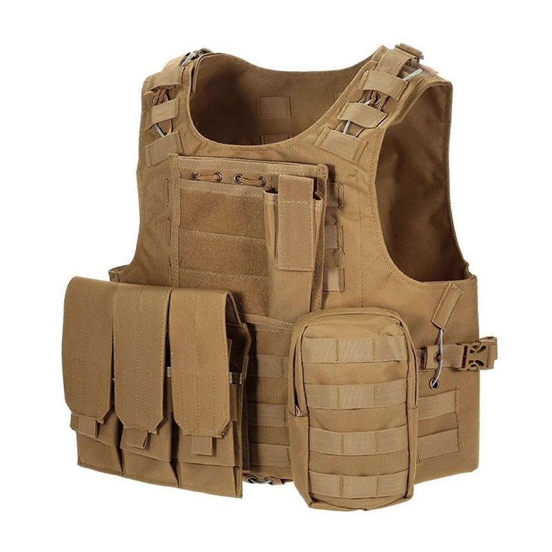 Airsoft Military Tactical Vest Molle Plate Carrier with Magazine Pockets, Khaki Hunting Waistcoat, One Size Fits All