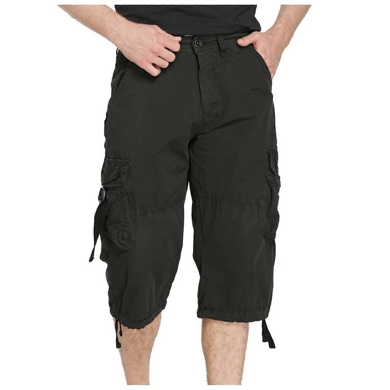 Summer Cargo Trousers for Men 3/4 Length Tactical Trekking Pants Multi-Pocket Outdoor Hiking Sweatpants Size 38 Black