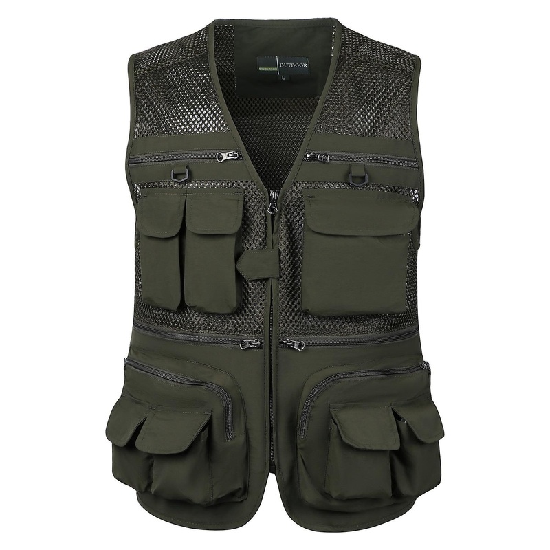 Men’s Vest Tactical Webbed Gear Coat Summer Photographer Waistcoat Tool Many Pocket Mesh Work Sleeve