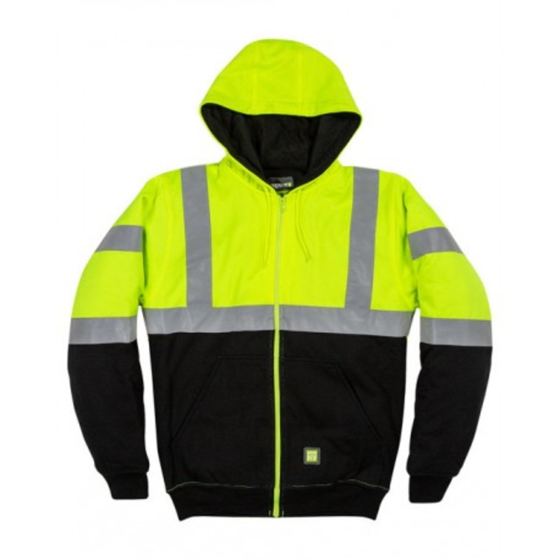 Berne HVF023 Men’s Hi-Vis Class 3 Color Block Full-Zip Hooded Sweatshirt | Berne Apparel HVF023