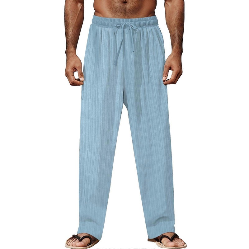Chino Trousers Men’s Lightweight Linen Summer Pants Wide Leg Vintage Casual Jogging Bottoms XL Size Without Cuffs