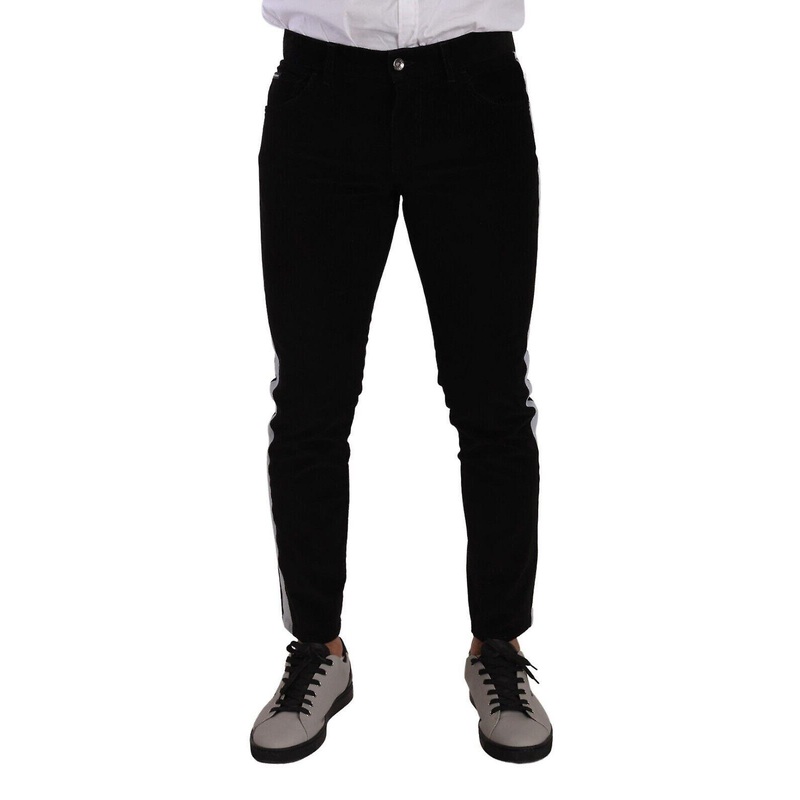 Black Cotton Stretch Skinny Corduroy Jeans