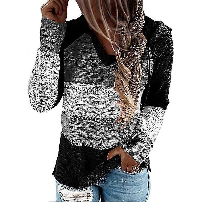 Womens Pullover Hoodie Sweaters Color Block Long Sleeve Sweatshirts Lounge Hoodie Tops