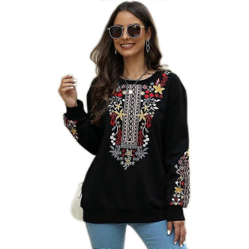 Womens Fall Sweatershirt Casual Outfits Floral Embroidered Fashion Hoodies Mexican Stylish Long Sleeve Sweaters