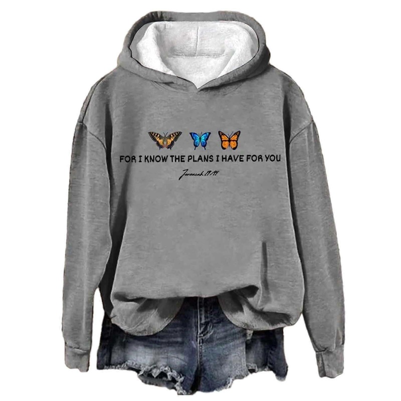 Autumn Women’s Hoodies for Ladies Girls  Fleece Hooded Sweatshirts Fall Casual Long Sleeve Drop Shoulder Pullover Tops Jacket Women Gray M