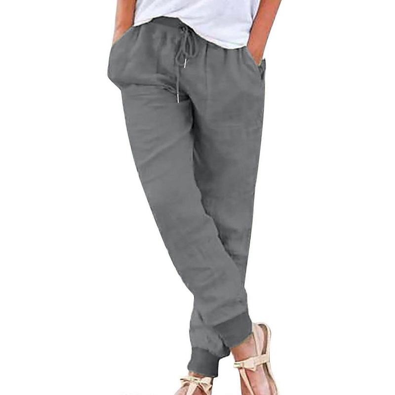 Women’s Linen Trousers High Waist Cotton Linen Casual Summer Pants with Pockets Stretch XXL 4A Grey