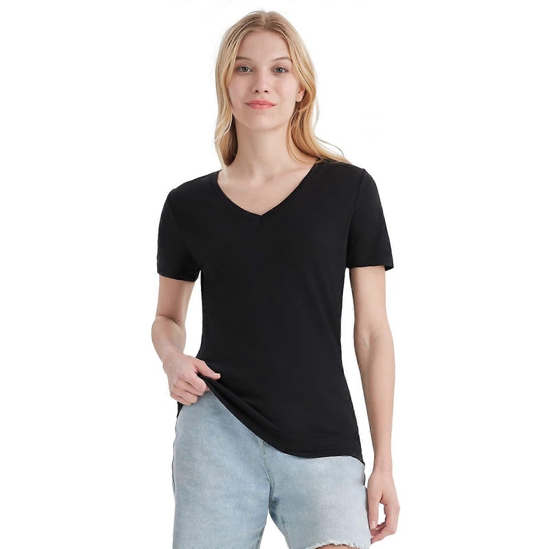 100 % Merinos Faux Wool V-Neck T-Shirt For Women Short Sleeve Base Layer For Outdoor Walking Odor-Resistant Top