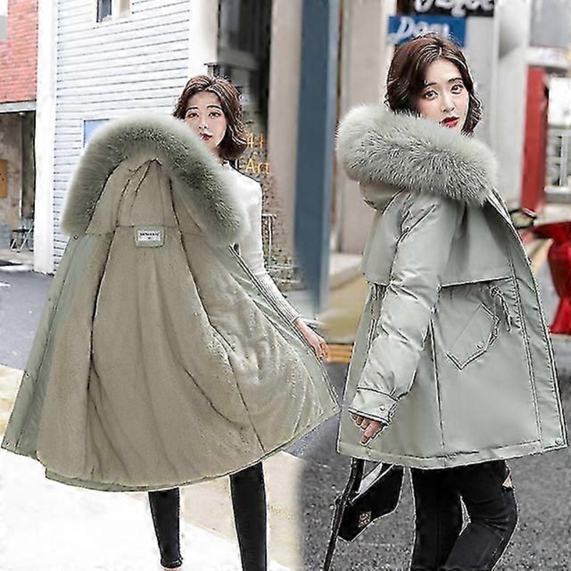 2024 New Winter Jacket Women Parka Fashion Long Coat Wool Liner Hooded Parkas Slim With Fur Collar Warm Snow Wear Padded Clothes