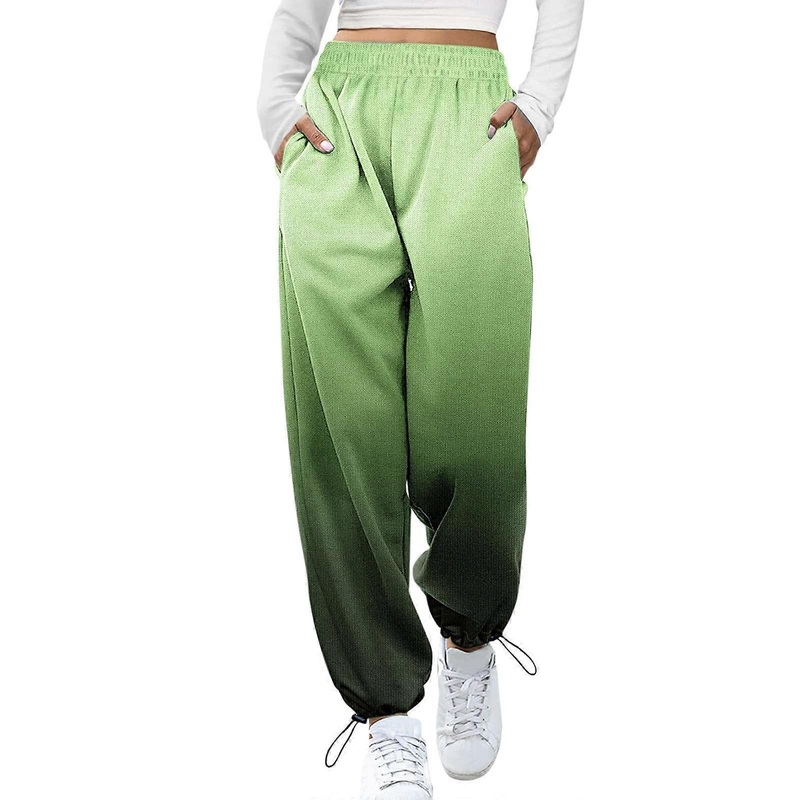 Damen Jogginghose mit Farbverlauf, Hohe Taille, Taschen, Sportlich, Fitnessstudio, Athletische Passform, Grn M