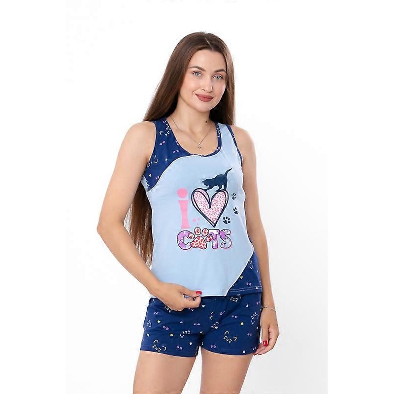 Womens Pajama Set (Tank Top + Shorts)  Lightweight & Printed Cotton Knit, Summer,  HC 8639-043-33