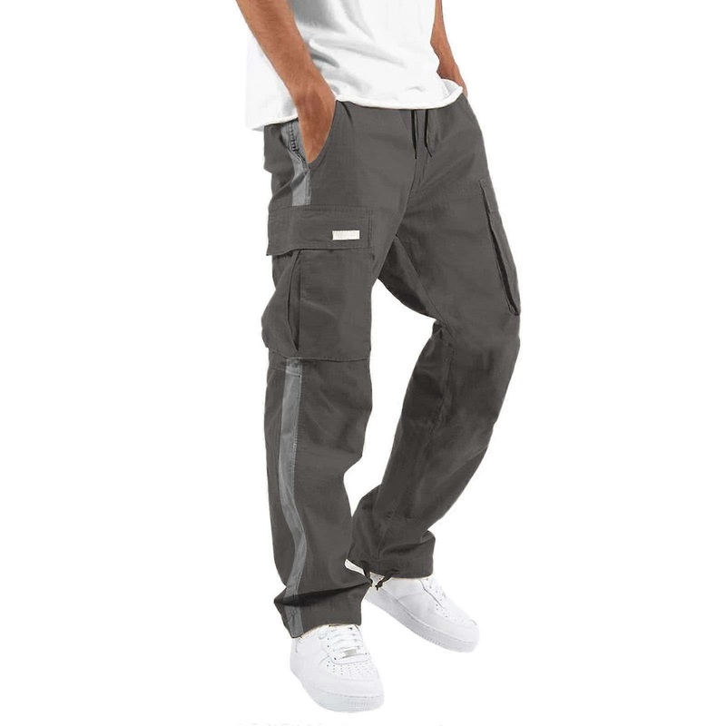 Men’s jogging pants, elastic waist, straight leg, cargo, baggy, work, casual, dark gray, XL