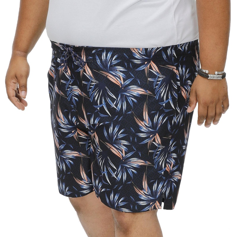D555 Mens Darian Big Tall Kingsize All Over Hawaiian Print Swim Shorts – Navy