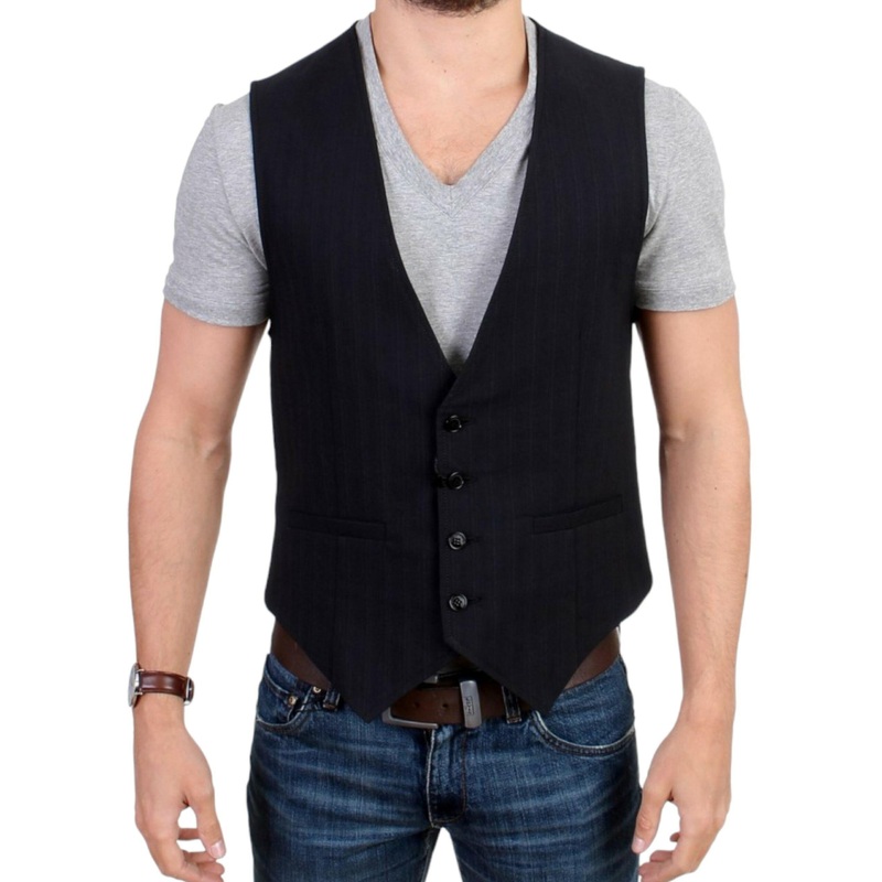 Black Striped Cotton Casual Vest