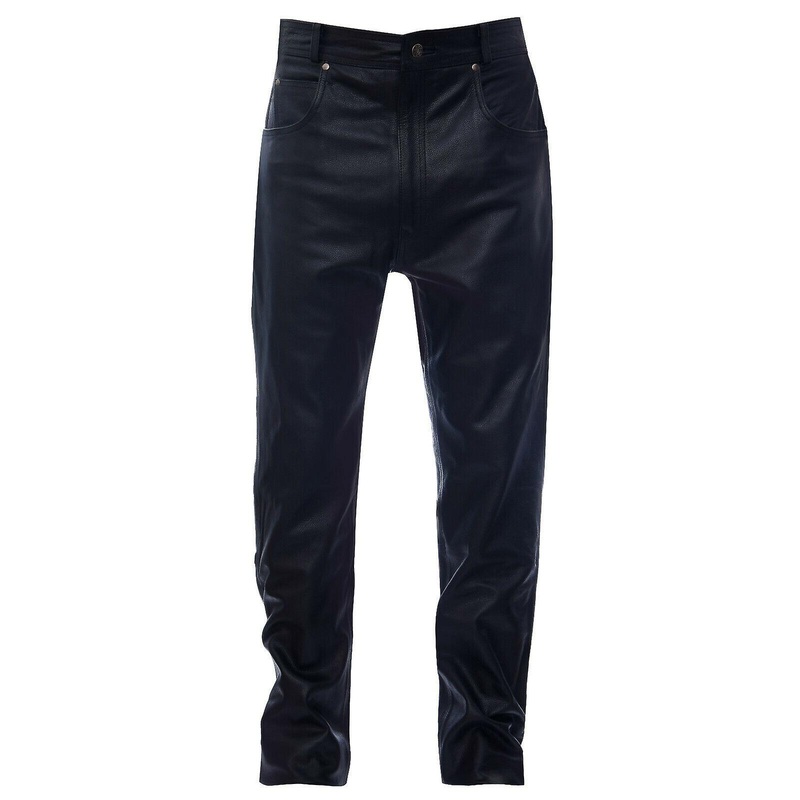 Mens Black ‘501’ Style Cowhide Leather Jeans Trousers
