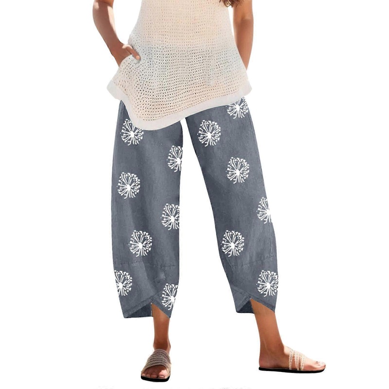 Summer Pants Women Light Capri 7/8 Loose Large Sizes  Waist Breezy B01Gray M