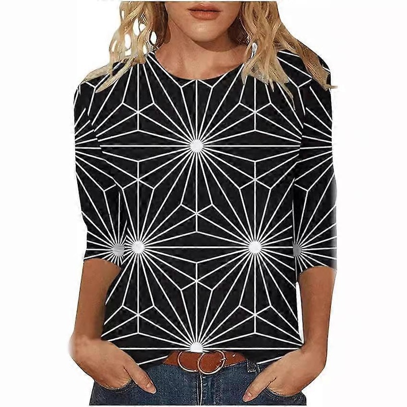 women’s tops T-SHIRT Stylish 3D visual swirl pattern Casual loose round neck waist shirt DZ4