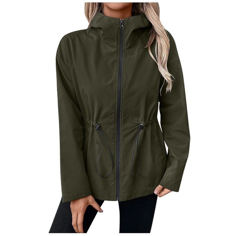 Women’s Hooded Raincoat Waterproof Breathable Windbreaker Lightweight Transitional Jacket Olive Green Size S All-Season