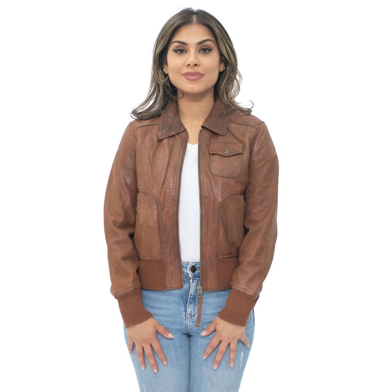 Womens Tan Classic Leather MA-1 Varsity Jacket