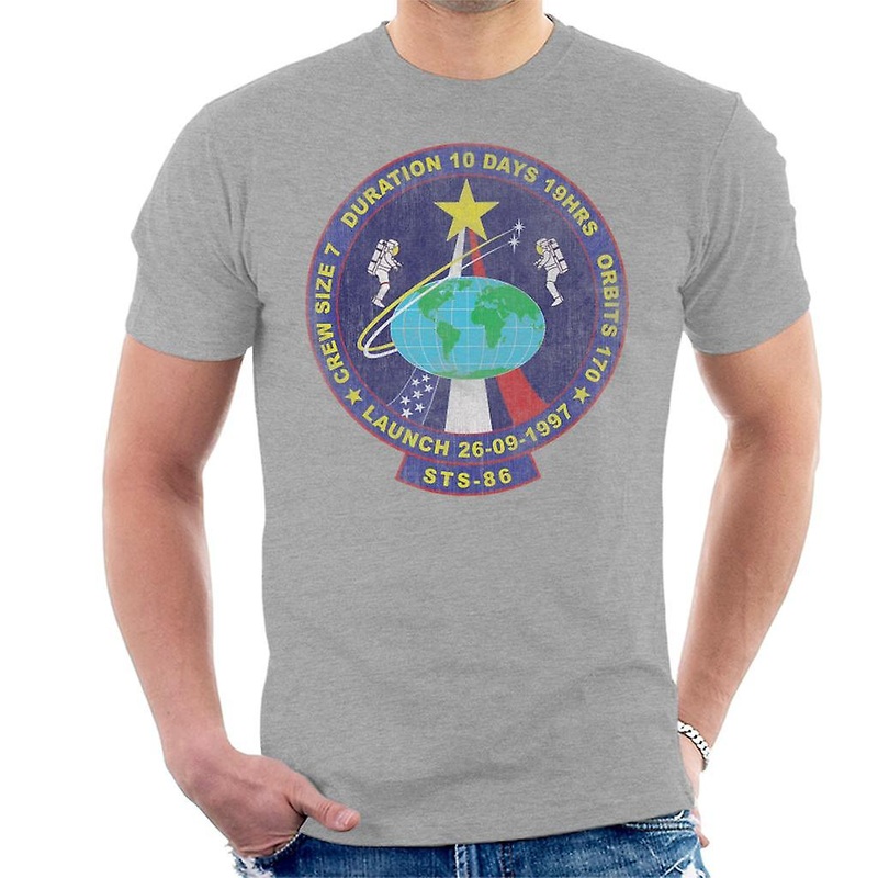 NASA STS 86 Atlantis Mission Badge Distressed Men’s T-Shirt